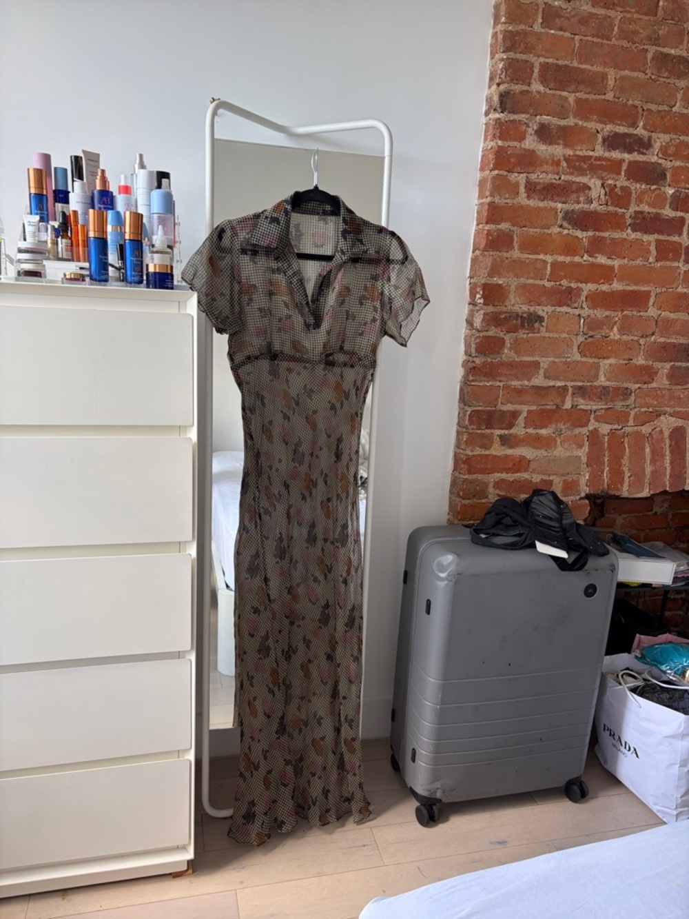 No. 6 store Sheer Floral Maxi Dress in Olive Green